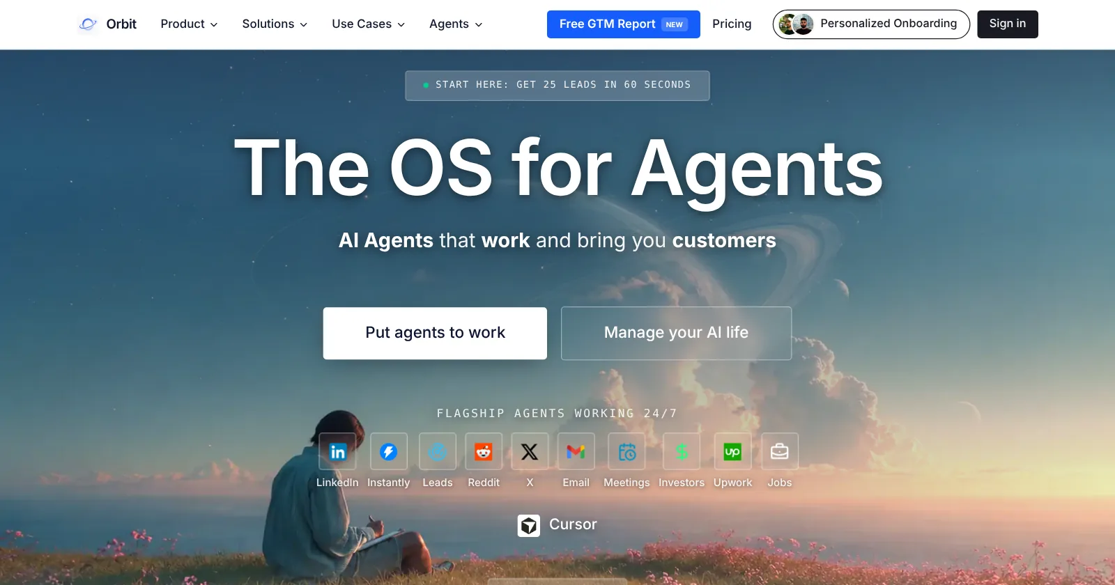 The Orbit homepage: the OS for agents, AI agents that work and bring you customers