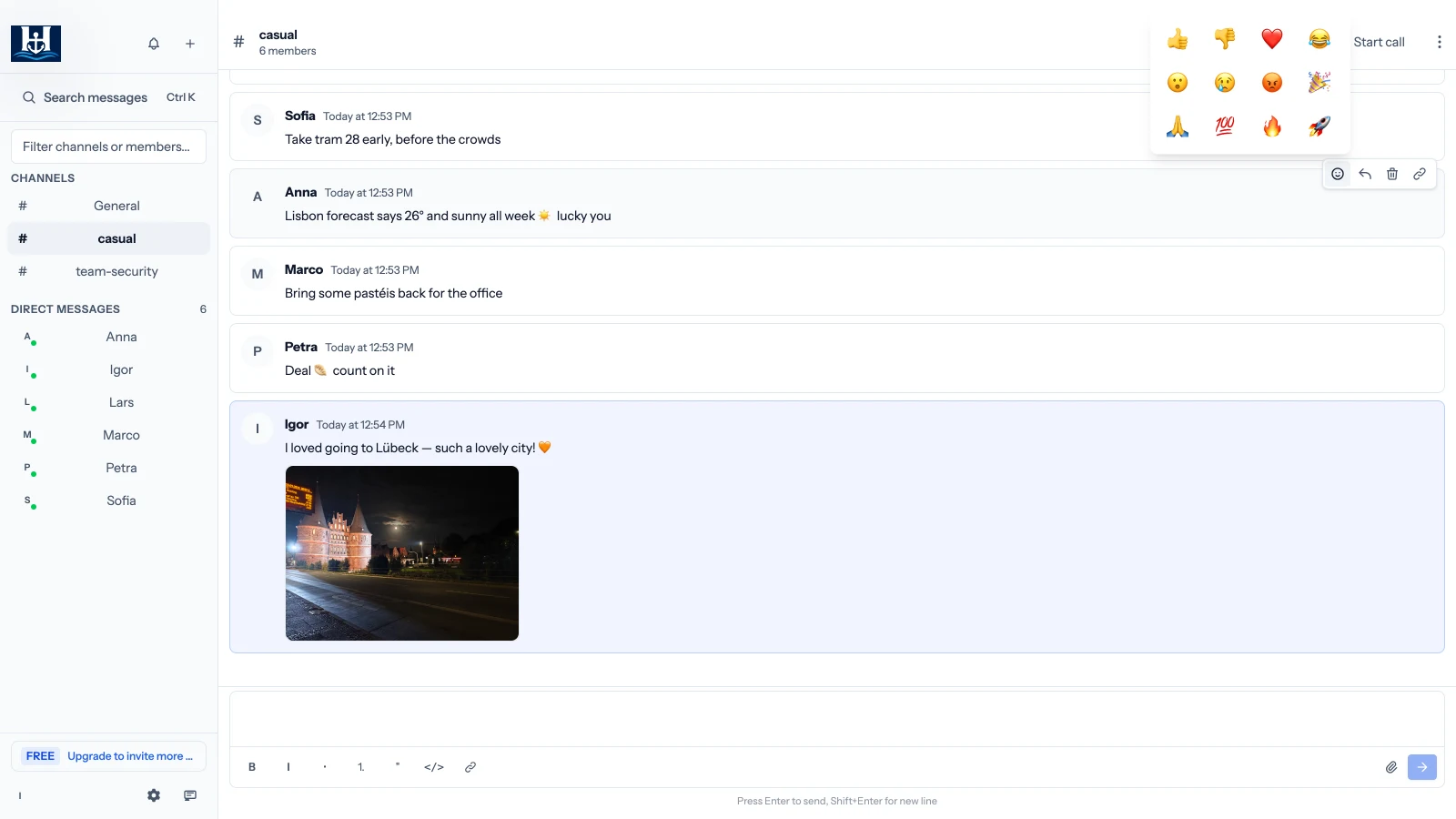 Adding a reaction to a message in HansaChat