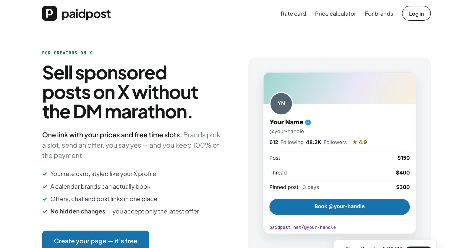 The paidpost homepage: sell sponsored posts on X without the DM marathon