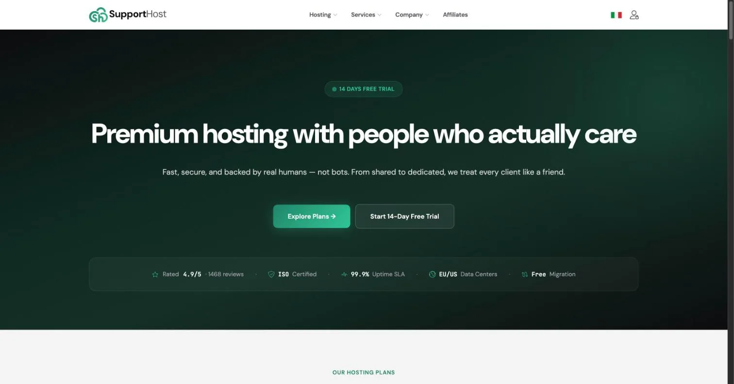 The SupportHost homepage: premium hosting with people who actually care