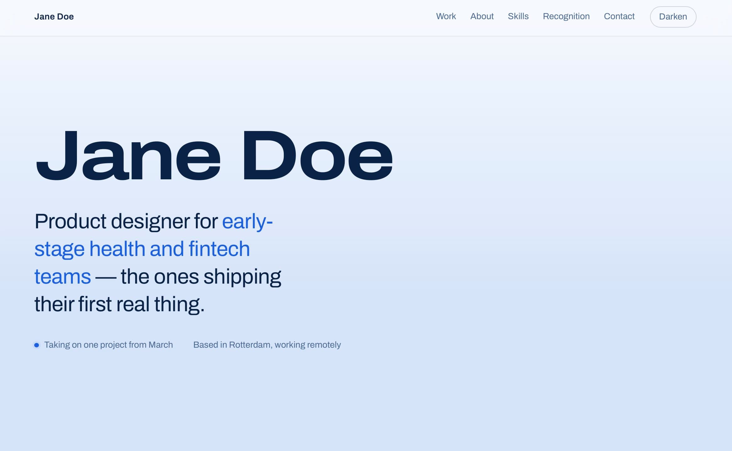 Portfolio one-pager template — full preview