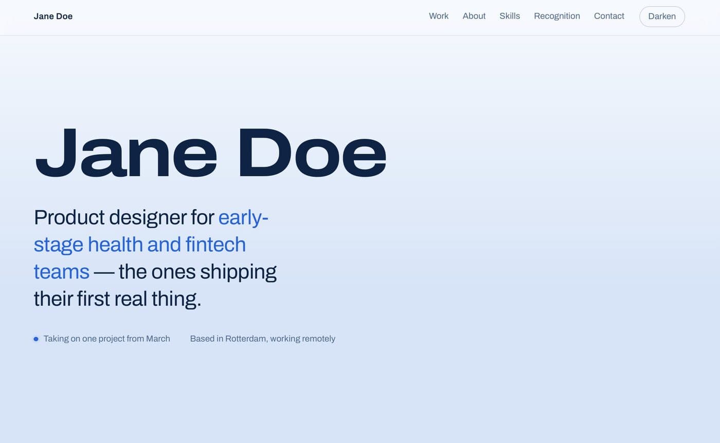 Portfolio one-pager template preview