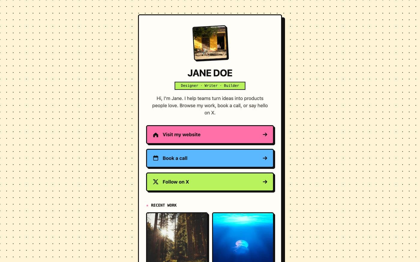 Bold link page template — full preview