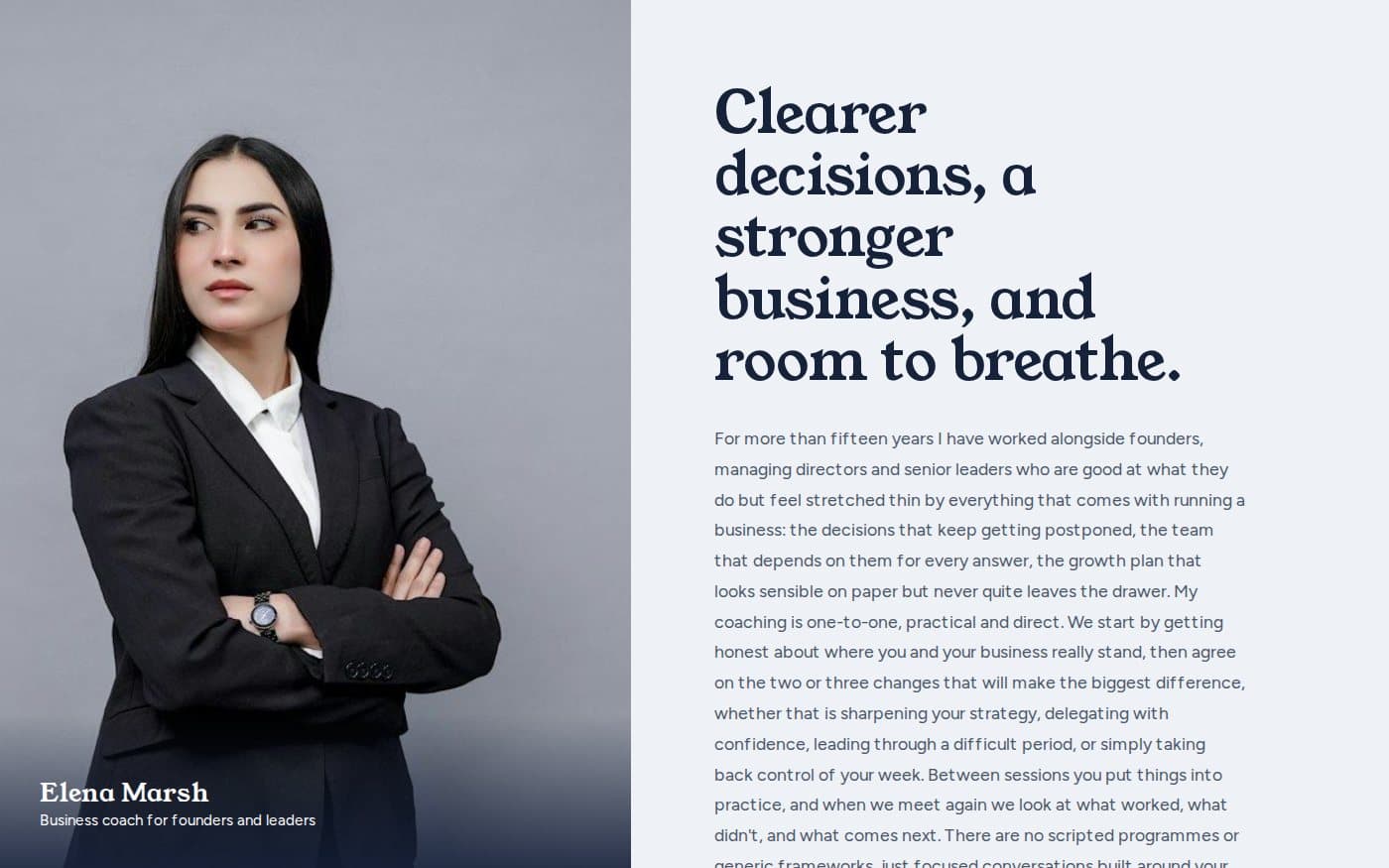 Elena Marsh business coach page template — full preview