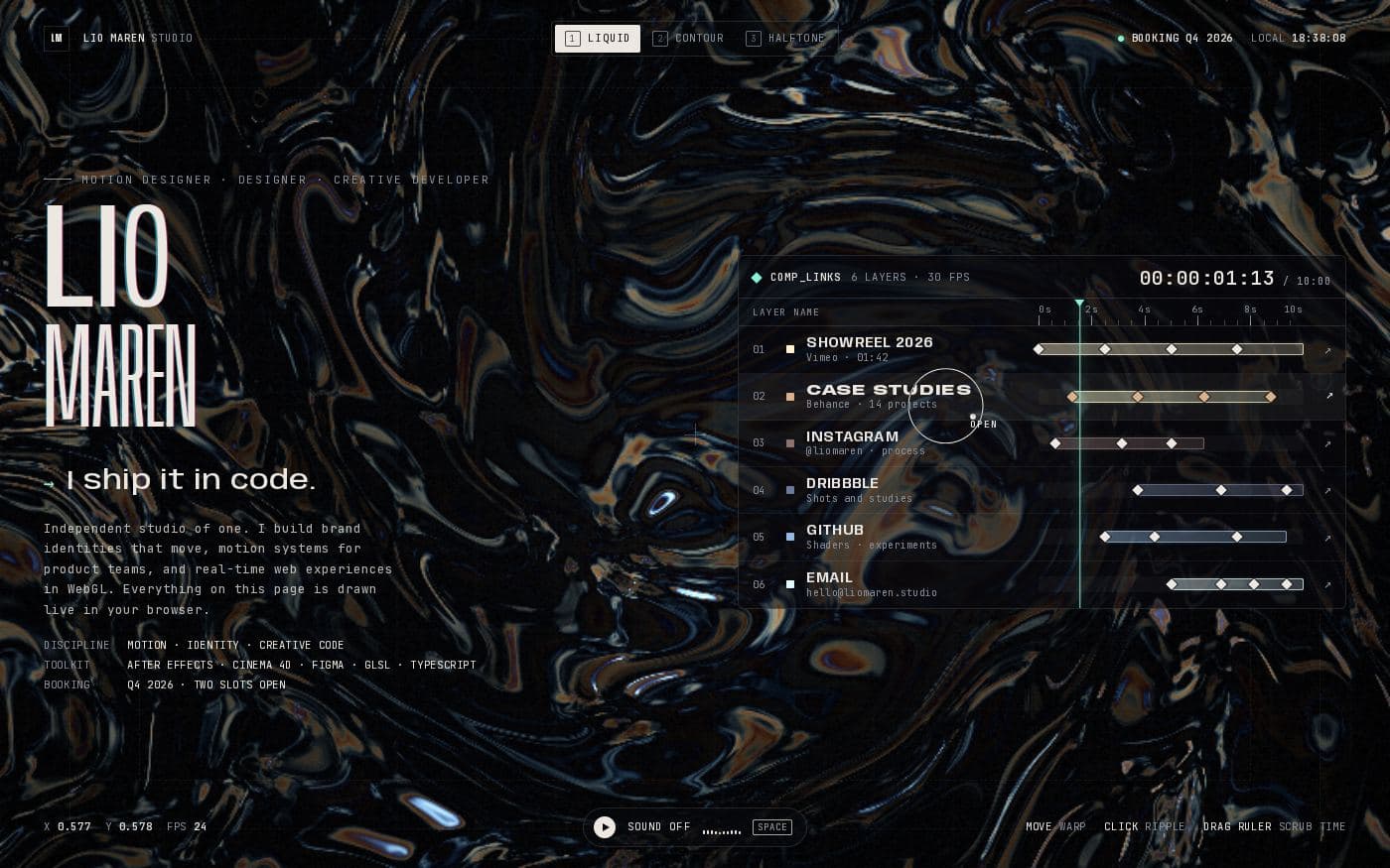 Lio Maren motion designer bio page template preview