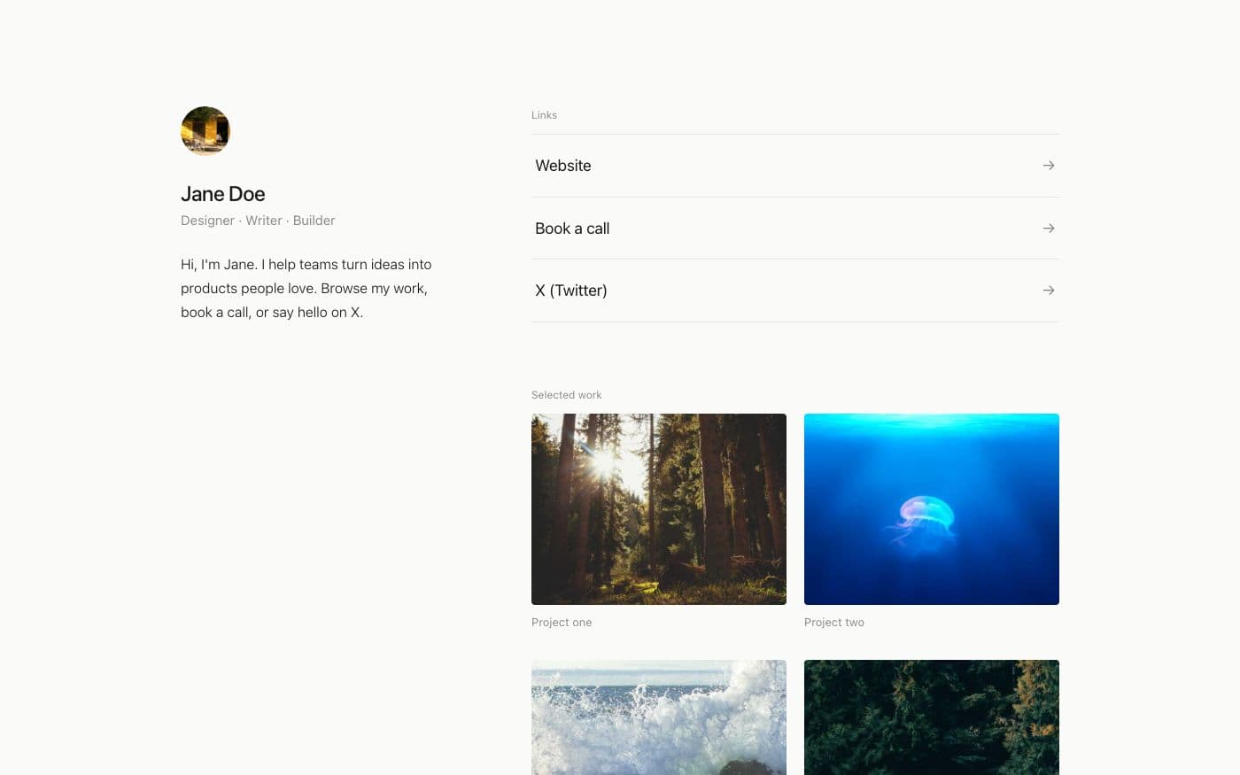 Minimal link page template preview