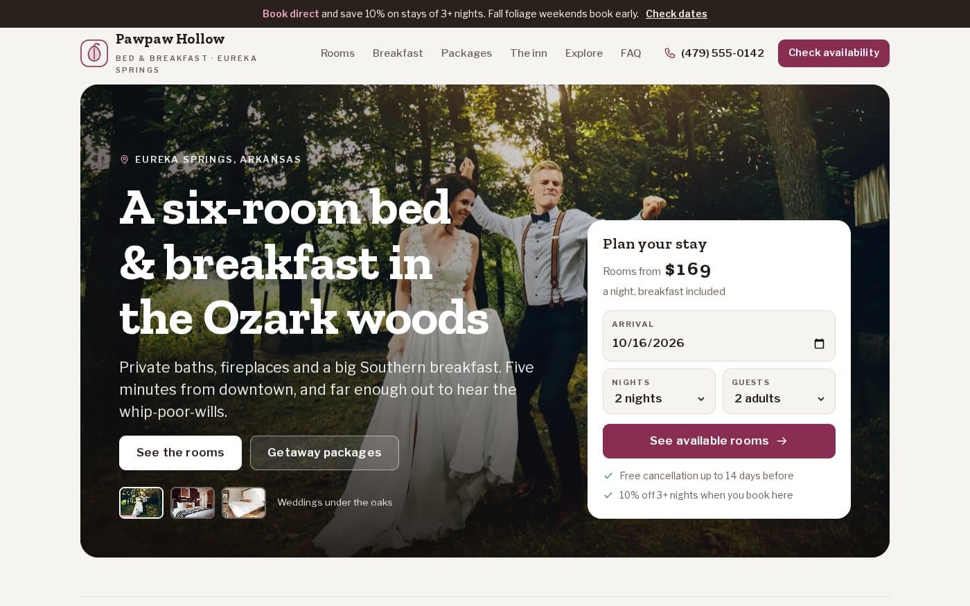 Pawpaw Hollow bed & breakfast website template — full preview
