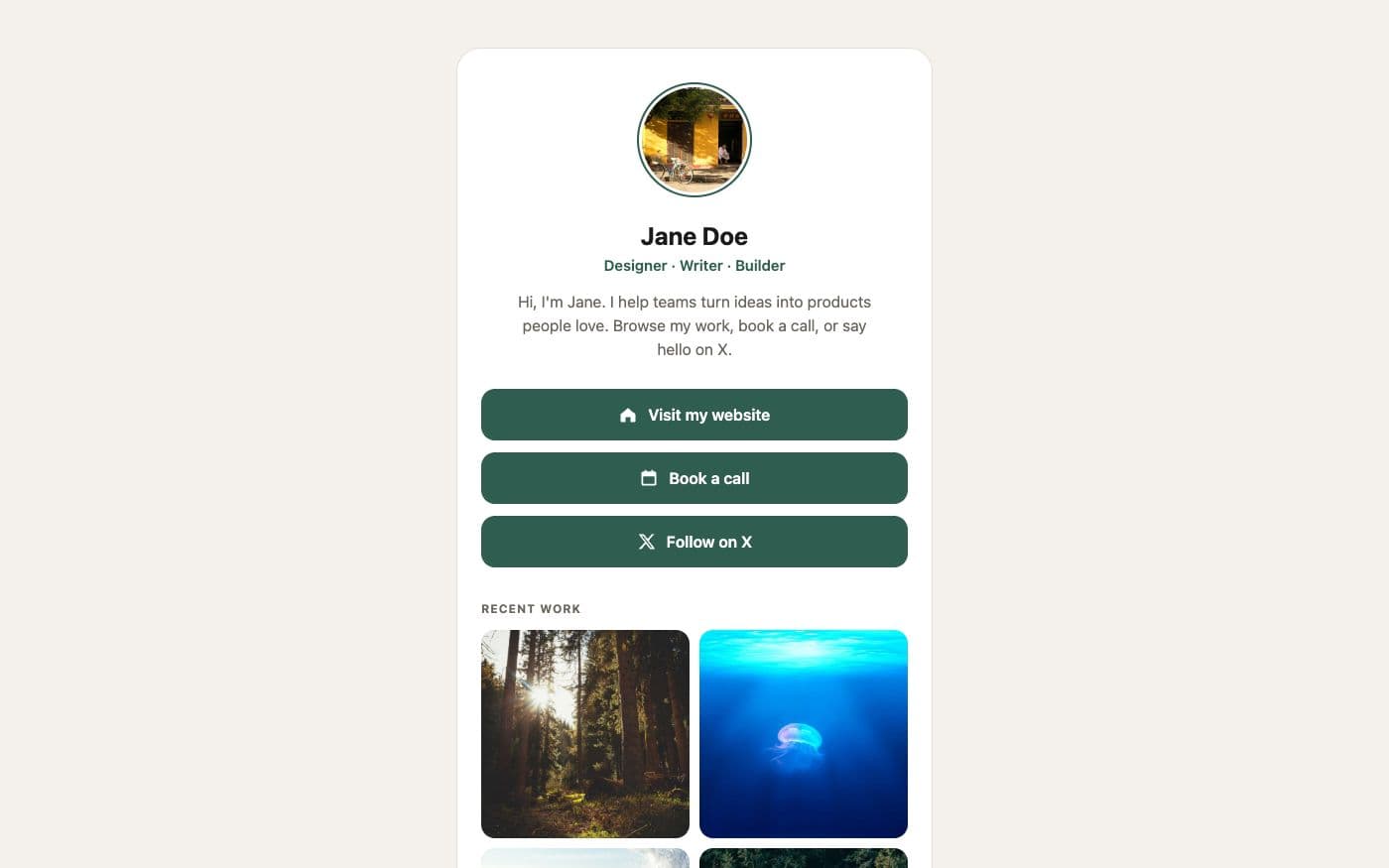 Personal link page template — full preview
