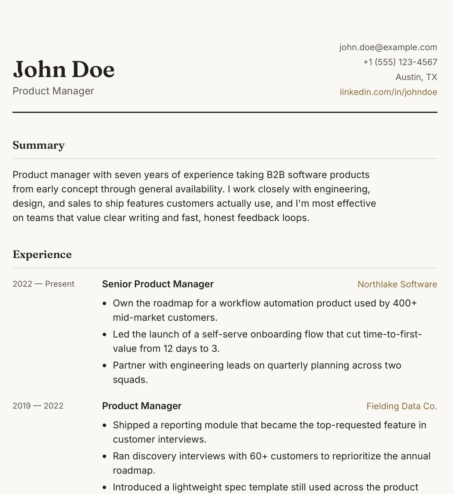 Résumé site template — full preview